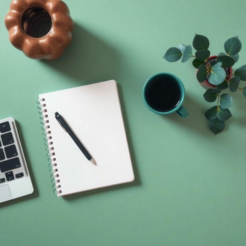 Bureau minimaliste avec carnet, stylo et tasse de café