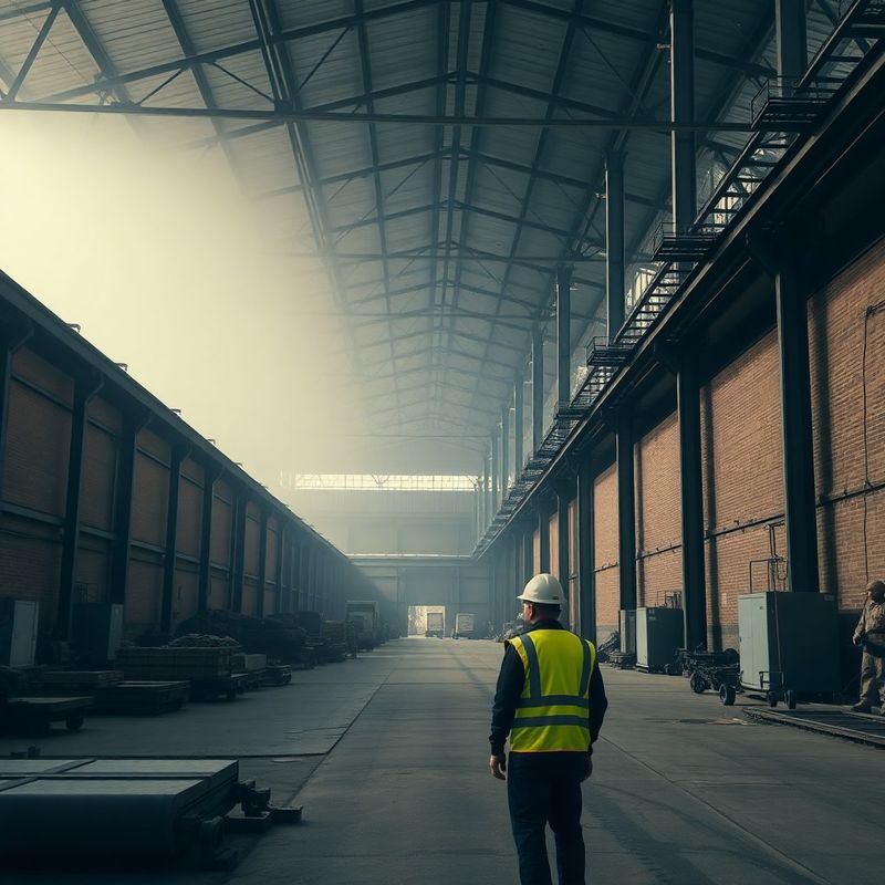 Entrepôt industriel en Flandre-Occidentale avec ouvriers au premier plan